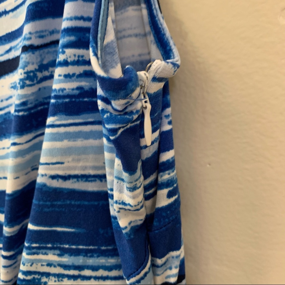 Ellen Tracy Dress Blue Watercolor Stretchy Sleeveless MIDI Modest Sleeveless 4 - Picture 4 of 7